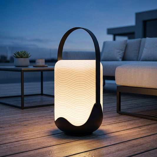 Portable Solar Floor Lantern - Black Iron and White Acrylic Light with Remote Control, Three Color Temperatures and Solar or USB Charging