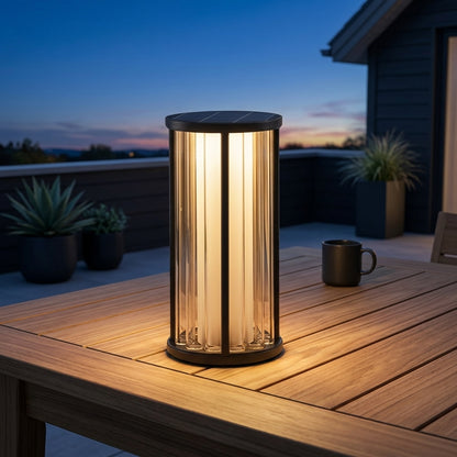 Cylinder Outdoor Lantern - American Retro Stainless Steel Lawn Light with Crystal Cut Acrylic Shade in 11.8 or 23.6 Inch, Solar or Hardwired