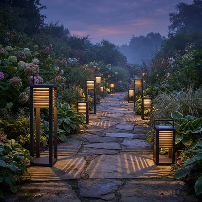 Outdoor Floor Lantern - Stainless Steel and PC Solar or Hardwired Black Light in 16 to 32 Inch Heights for Pathways, Gardens and Camping