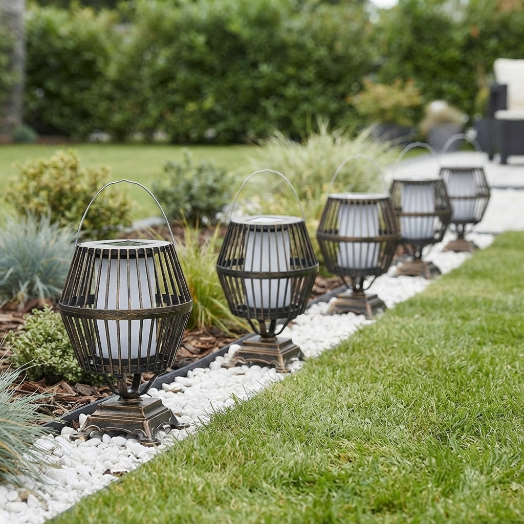 Solar Lantern - Black Aluminum Hanging Patio Light with Solar or USB Recharging and Cool, Warm White or Colorful LED Modes for Courtyards