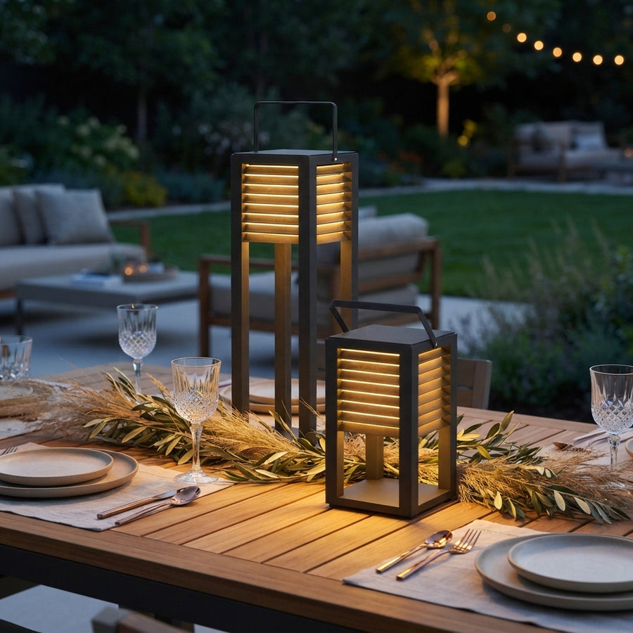 Outdoor Floor Lantern - Stainless Steel and PC Solar or Hardwired Black Light in 16 to 32 Inch Heights for Pathways, Gardens and Camping