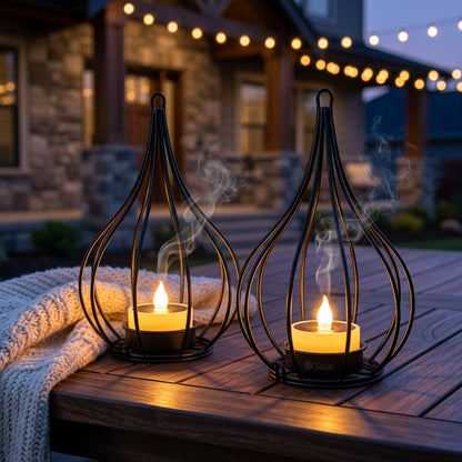 Flickering Solar Candle Lanterns - Glazed Panel Lanterns in 2 or 4 Packs with Cordless Solar Dusk Lighting for Garden Tables and Paths