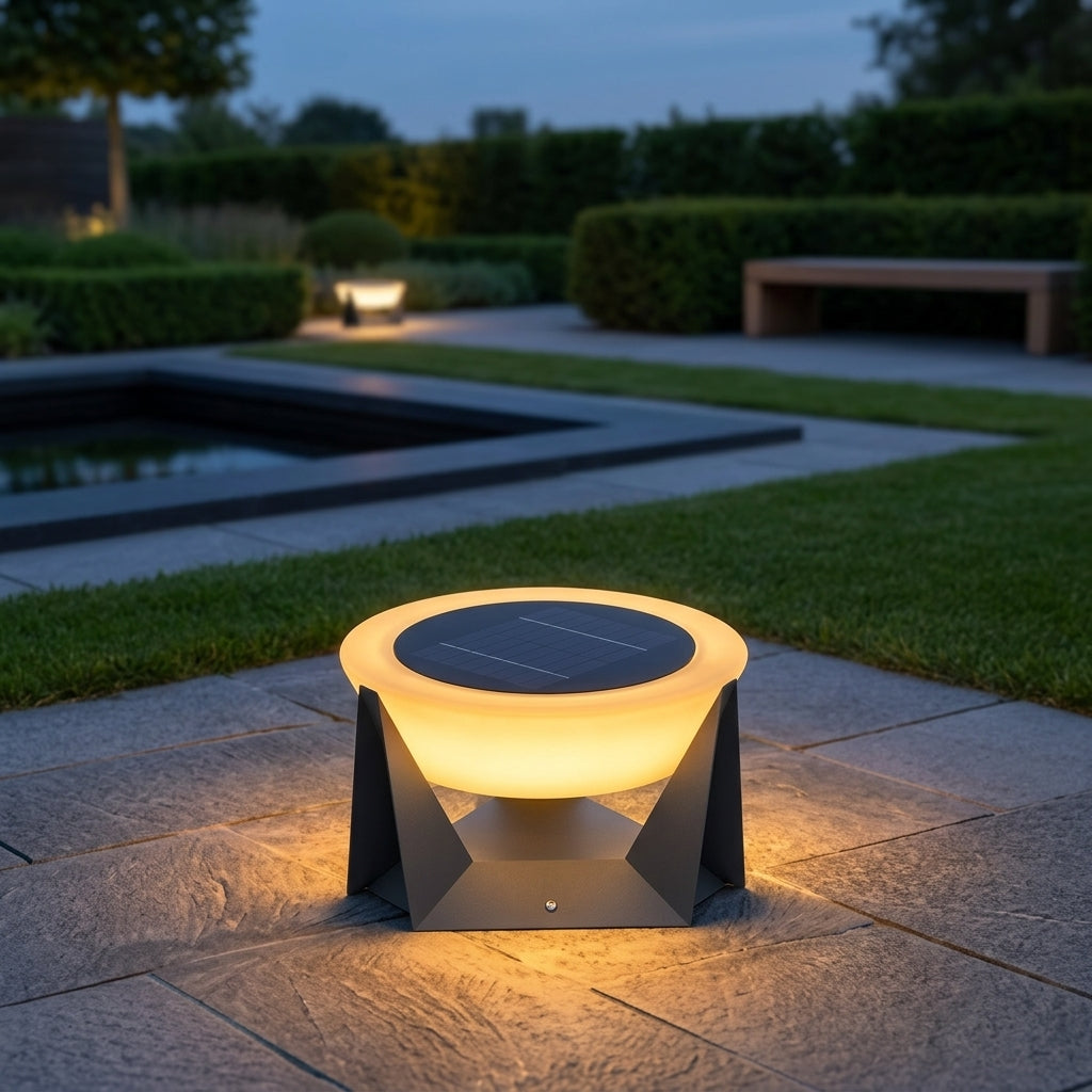 Modern Round Post Light - Black or White Metal and PC Lantern from 7 to 13 Inch Diameter, Solar or Hardwired, for Courtyard and Patio Posts