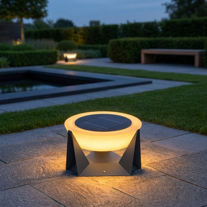Modern Round Post Light - Black or White Metal and PC Lantern from 7 to 13 Inch Diameter, Solar or Hardwired, for Courtyard and Patio Posts