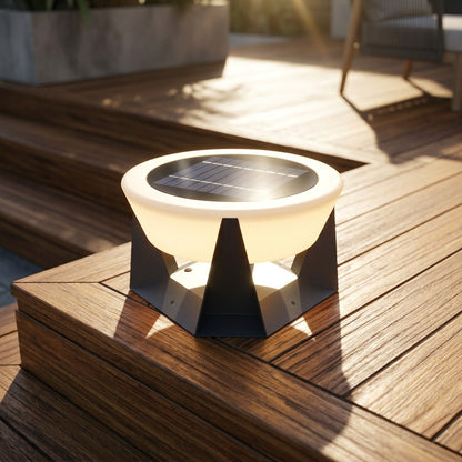 Modern Round Post Light - Black or White Metal and PC Lantern from 7 to 13 Inch Diameter, Solar or Hardwired, for Courtyard and Patio Posts