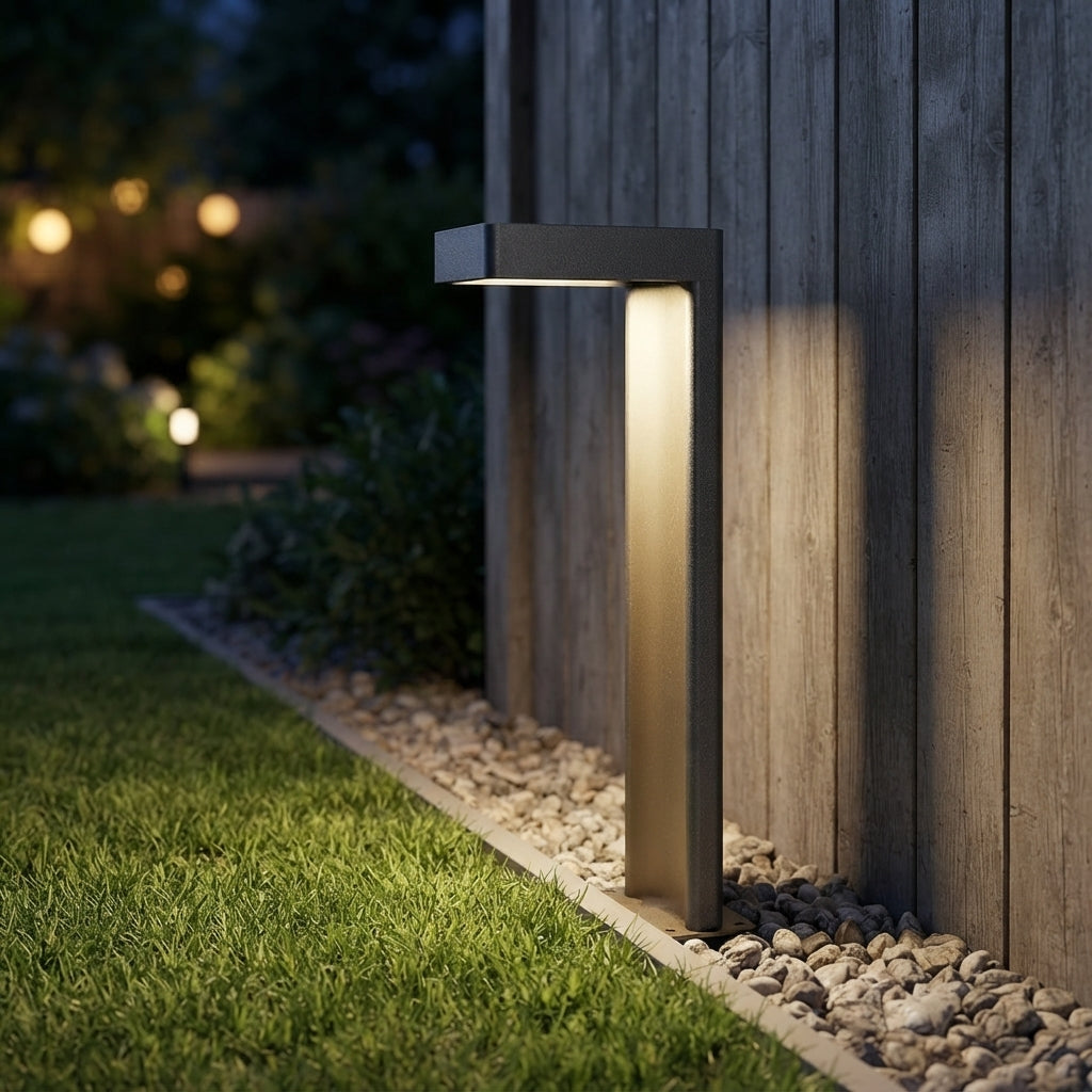 Bollard Landscape Light - Black Aluminum and Glass Pathway Bollard in 11.8, 19.7 and 27.6 Inch Heights, Solar or Hardwired for Gardens