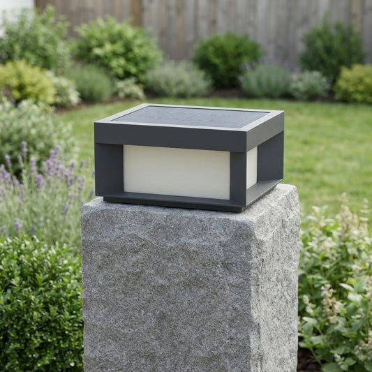 Fence Square Post Light - Flash Gray Stainless Steel and PC Fixture from 6 to 24 Inches Wide, Solar or Hardwired, for Courtyard Fencing