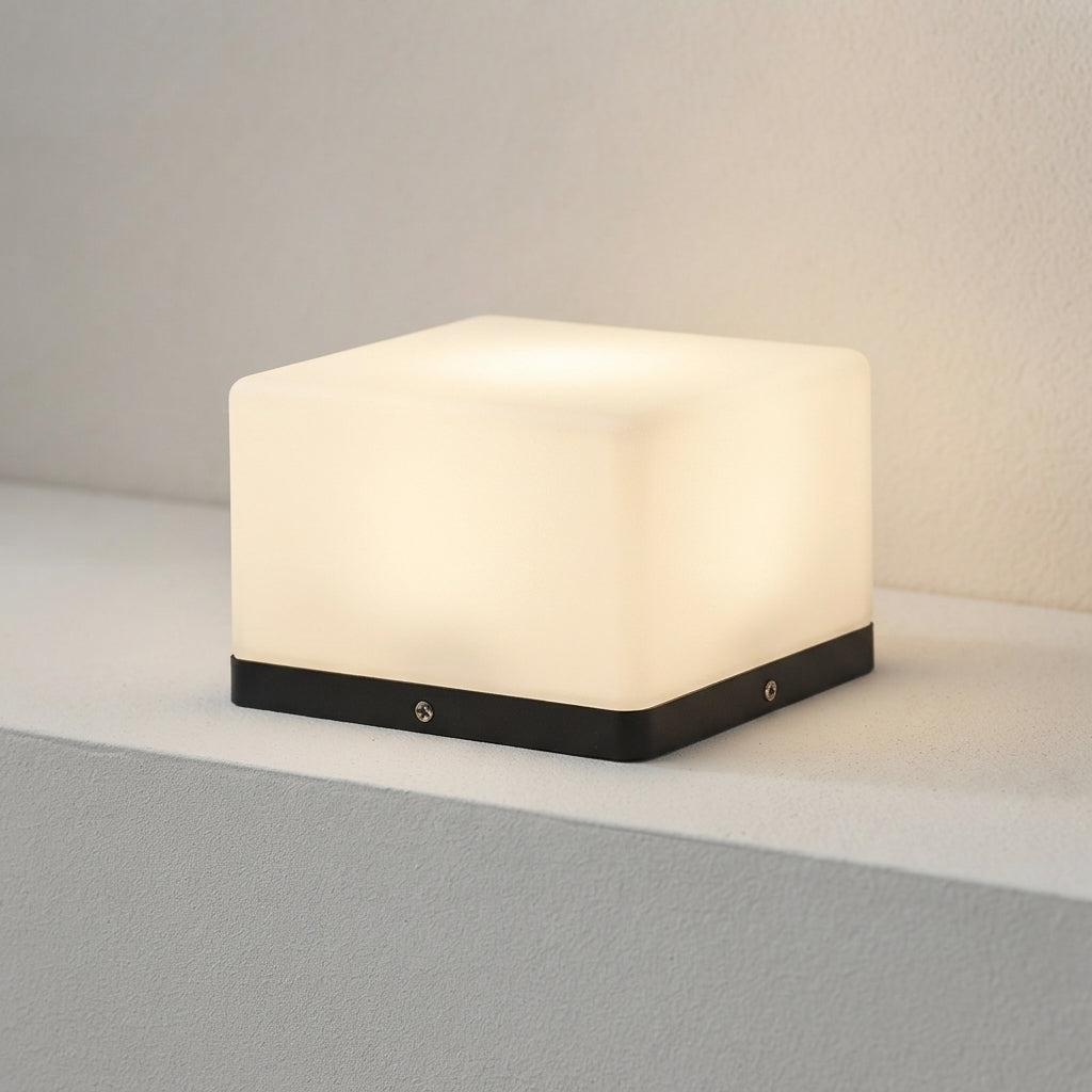 Modern Square Post Light - White Acrylic and Stainless Steel Cube Lamp, Solar or Hardwired, in 7.87 to 15.75 Inch Sizes for Courtyards