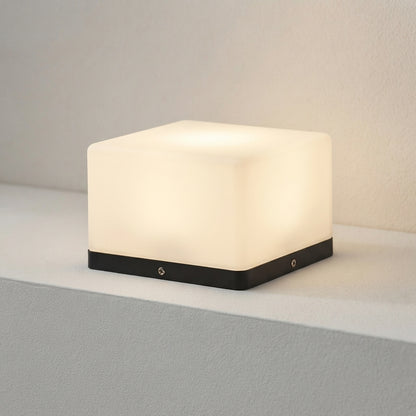 Modern Square Post Light - White Acrylic and Stainless Steel Cube Lamp, Solar or Hardwired, in 7.87 to 15.75 Inch Sizes for Courtyards