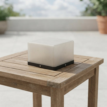 Modern Square Post Light - White Acrylic and Stainless Steel Cube Lamp, Solar or Hardwired, in 7.87 to 15.75 Inch Sizes for Courtyards