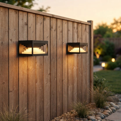 Square Modern Stepped Post Light - Stepped Black Stainless Steel Post Cap in 7.8 to 19.6 Inch Sizes, Solar or Hardwired, Single to 8-Pack