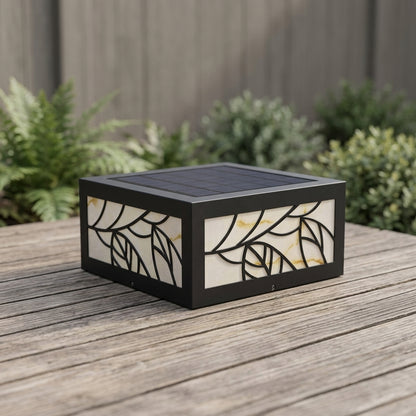 Deck Modern Square Post Light - Imitation Marble and Stainless Steel Column in 12.6, 16.5, 20.5 and 24.4 Inch Sizes, Solar or Hardwired