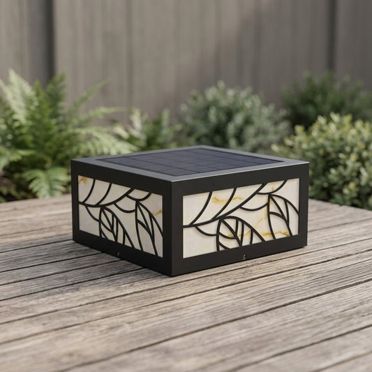 Deck Modern Square Post Light - Imitation Marble and Stainless Steel Column in 12.6, 16.5, 20.5 and 24.4 Inch Sizes, Solar or Hardwired