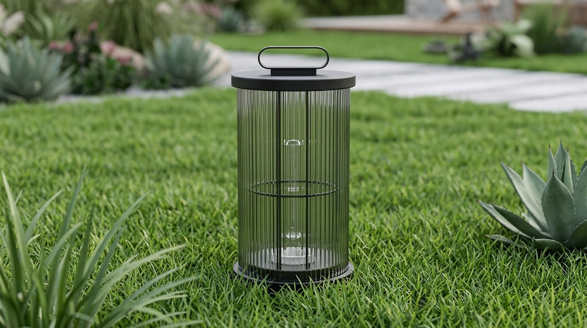 Cylinder Lantern Pathway Post Light - Clear Acrylic and Black Stainless Steel, 7.8 or 11.8 Inch Diameters up to 47.2 Inches Tall, for Decks