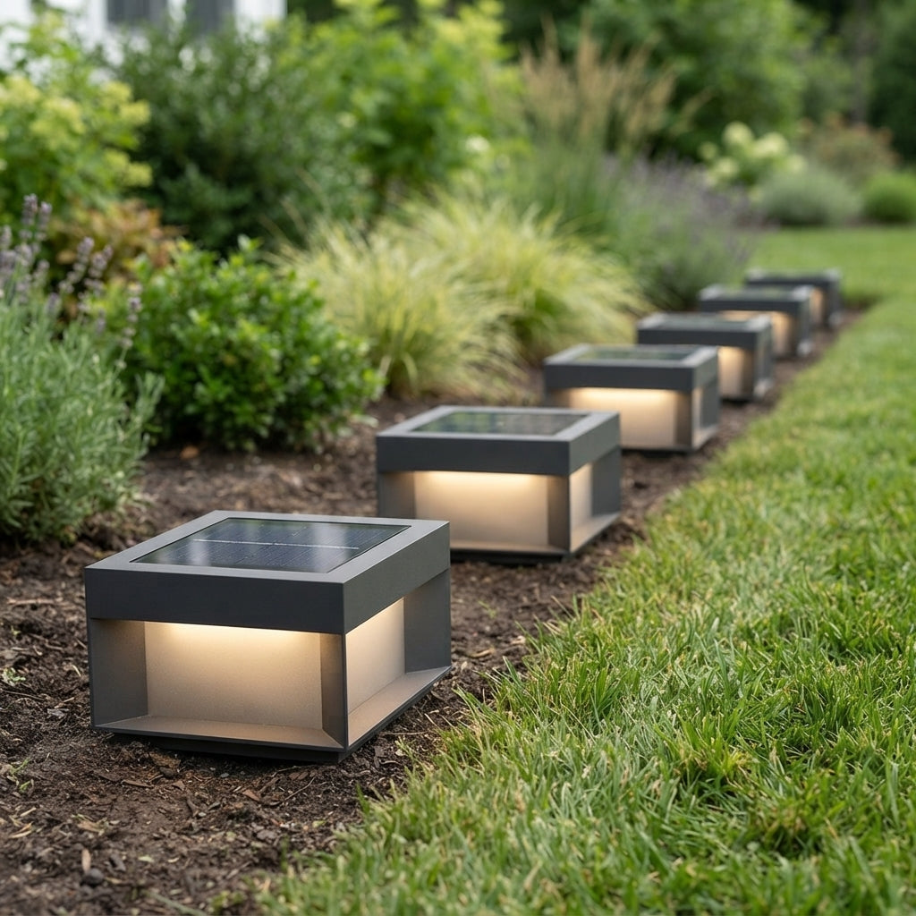 Fence Square Post Light - Flash Gray Stainless Steel and PC Fixture from 6 to 24 Inches Wide, Solar or Hardwired, for Courtyard Fencing