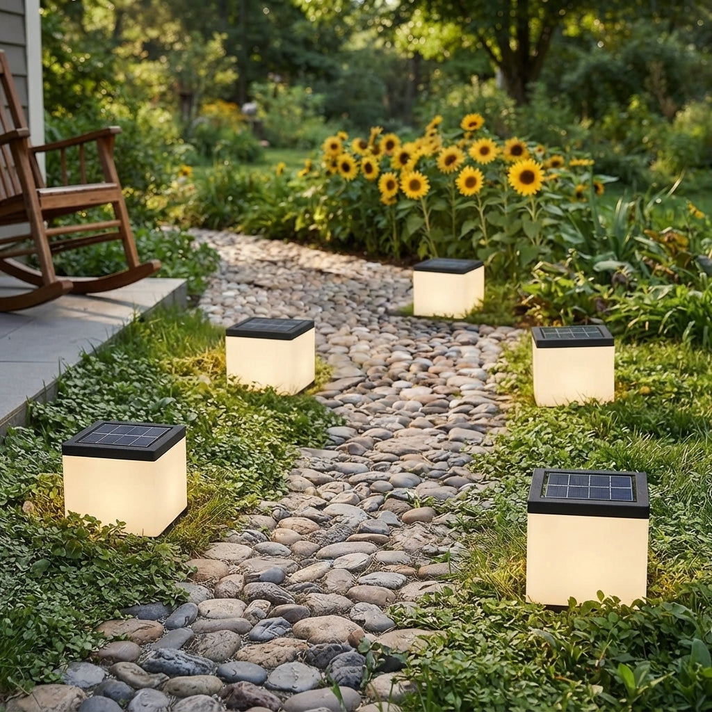 Solar Square Cube Post Light - Black Acrylic Industrial Cube Lamp in 10 and 12 Inch Heights for Courtyard Posts, Single to 8-Pack