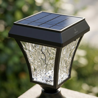 Solar Wave Post Light - Black Die-cast Aluminum and PC Vintage Lantern in Cool or Warm White LED for Courtyard and Patio Fence Posts