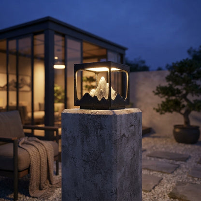 Mountain Post Light - Gray Glass, Resin and Stainless Steel Peaked Cap Lamp from 8.7 to 23.6 Inches, Solar or Hardwired for Courtyards
