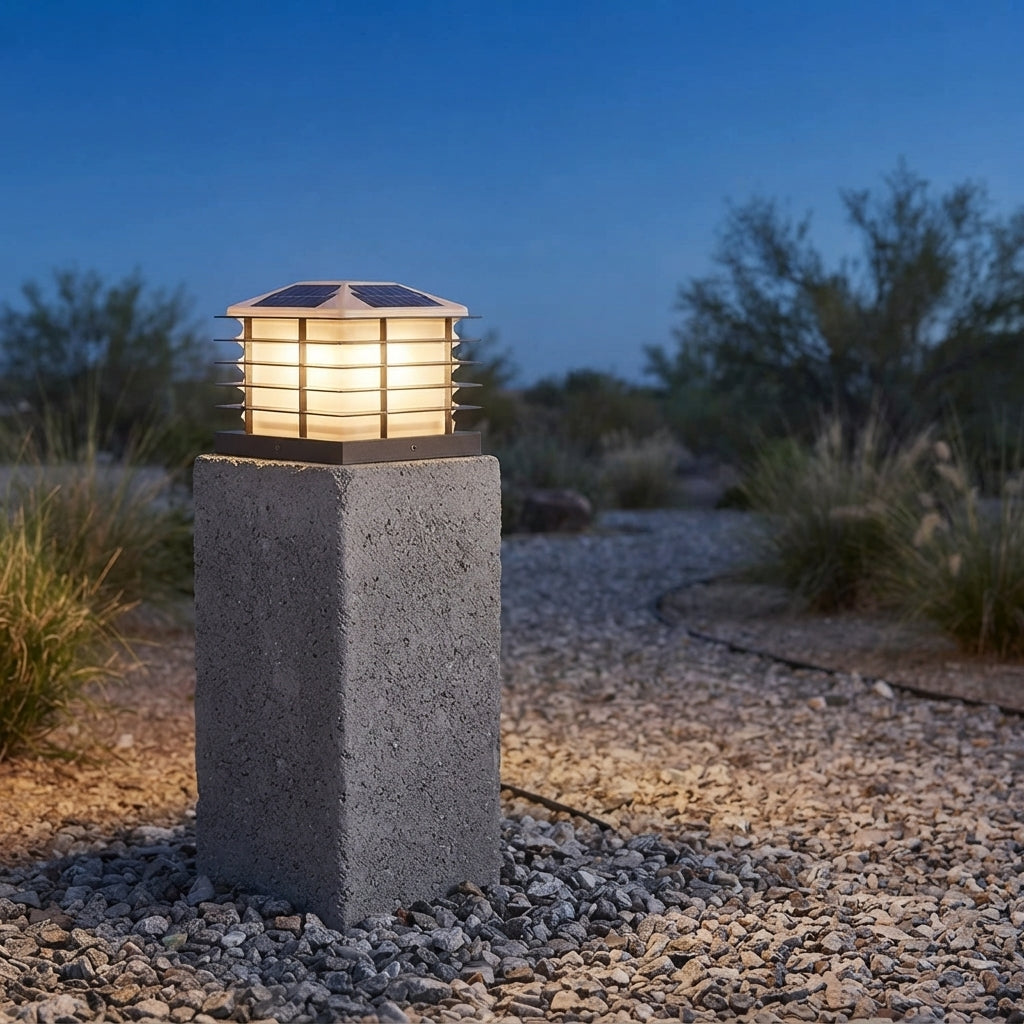 Fence Modern Square Post Light - Carbonized Steel and Acrylic Cap Light in Metal, Gray or Black Fence Finishes, Solar or Hardwired