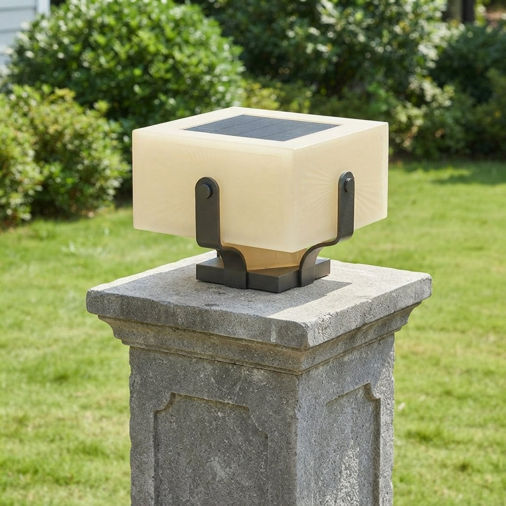 Fence Modern Square Post Light - Black Stainless Steel and PE Lantern in 7.9, 11.8 or 15.7 Inch Widths, Solar or Hardwired, for Courtyards