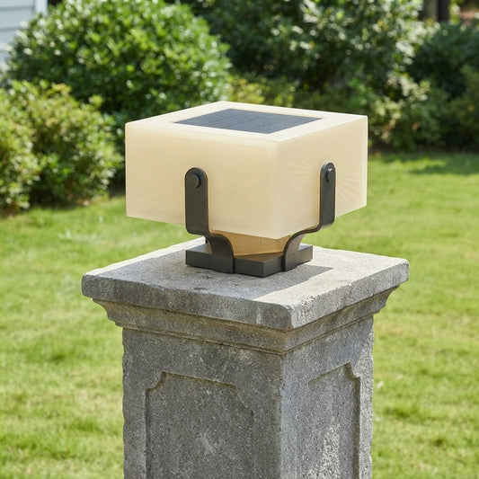 Fence Modern Square Post Light - Black Stainless Steel and PE Lantern in 7.9, 11.8 or 15.7 Inch Widths, Solar or Hardwired, for Courtyards