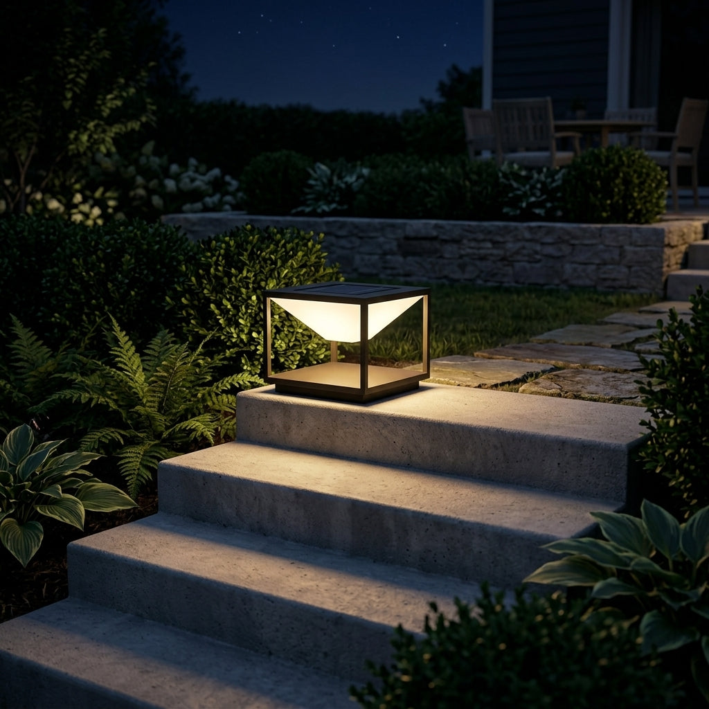 Modern Square Mountain Post Light - Black Stainless Steel and PE Lamp from 7.87 to 15.75 Inches Wide for Deck, Fence and Patio Posts