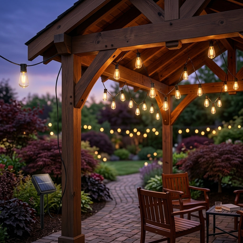 Solar Bulb String Lights - Weatherproof Warm White Retro Bulbs in 5m 10 LED or 8m 20 LED Runs for Patio, Balcony, Campsite and Garden