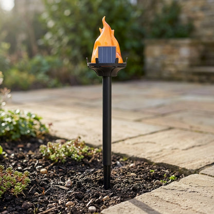Solar Flickering Flame Pathway Torch - Ground Stake Flame Effect Light with Automatic Dusk Operation for Garden Paths, Drives and Lawn Edges