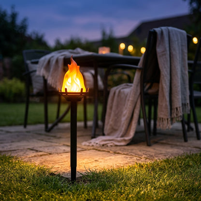 Solar Flickering Flame Pathway Torch - Ground Stake Flame Effect Light with Automatic Dusk Operation for Garden Paths, Drives and Lawn Edges