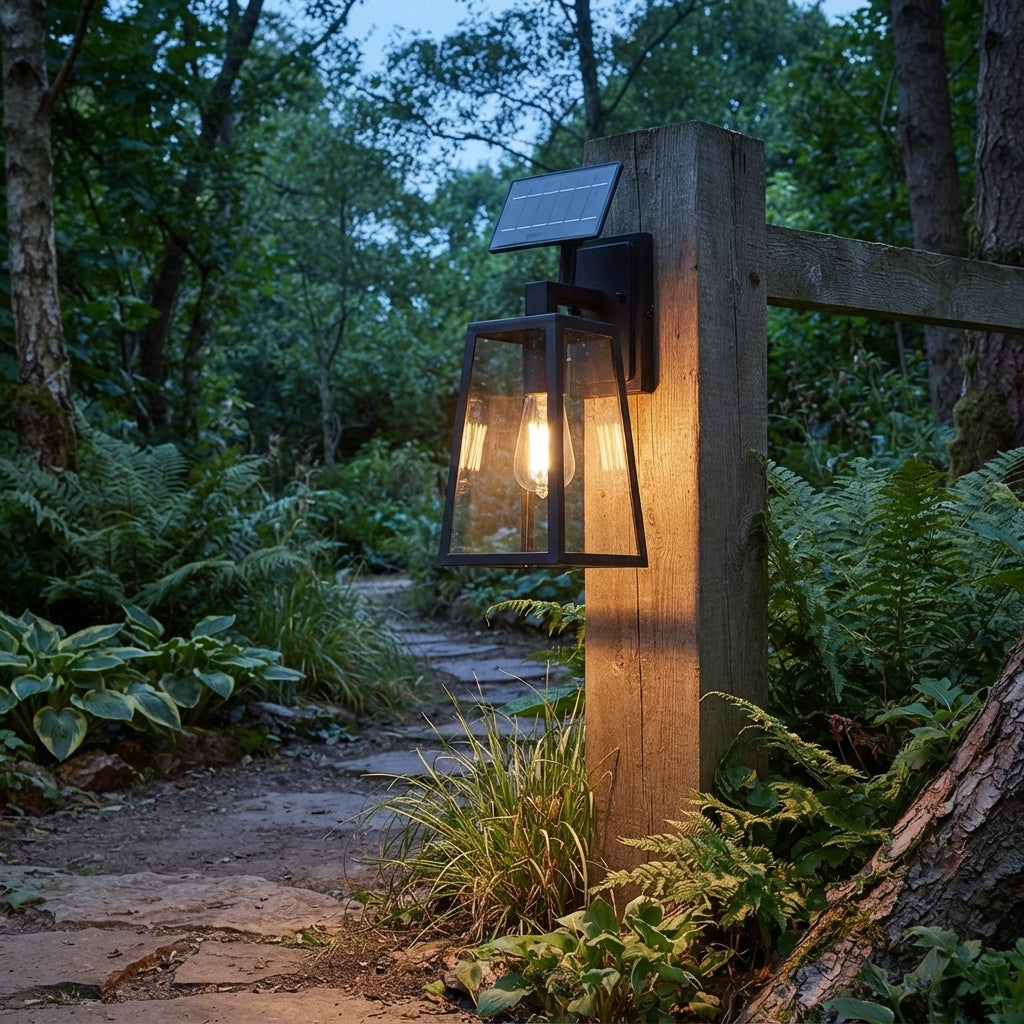 Porch Rustic Trapezoid Wall Light - Black Die-Cast Aluminum and Glass Farmhouse Sconce, Solar or Hardwired, Single to 8-Pack for Porches