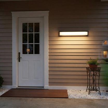 Porch Modern Strip Wall Light - Black Industrial Bar with White or Recessed Lampshade, Solar or Hardwired, for Entryway, Garden and Patio