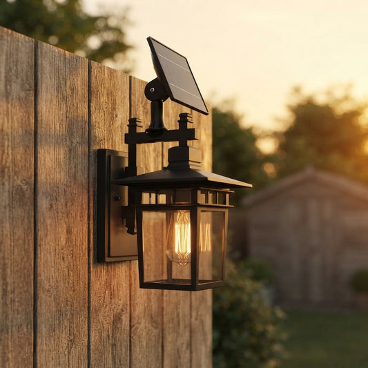 Porch Rustic Square Wall Light - Black Die-cast Aluminum and Glass Farmhouse Sconce, Solar or Hardwired, for Courtyard, Patio and Doorways