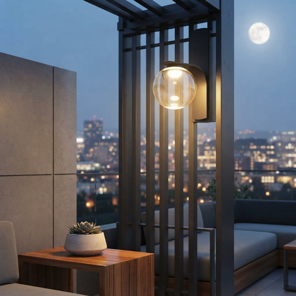 Bubble Wall Light - Black Weather Sealed Bubble Sconce with Solar or Hardwired Power for Porch, Patio and Courtyard, Single to 8-Pack
