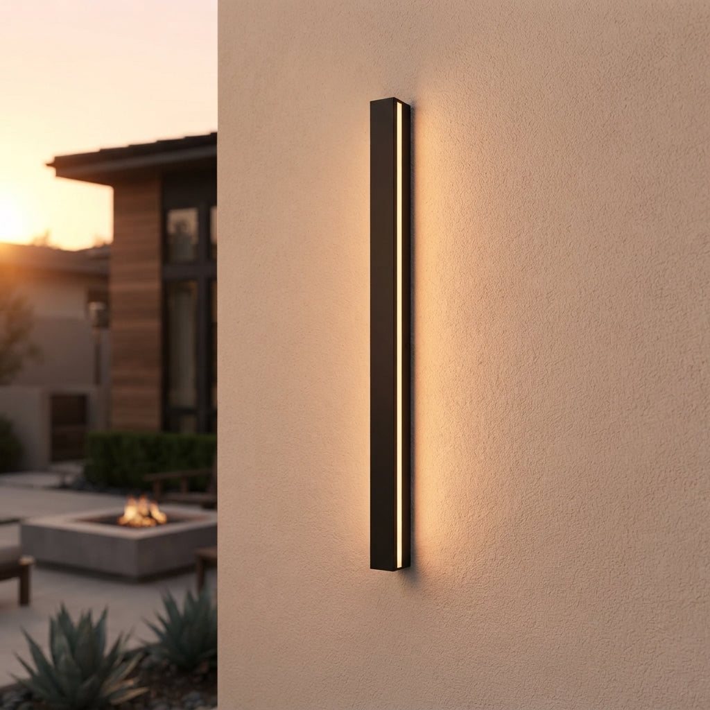 Long Strip Outdoor Wall Sconce - Black Iron and Acrylic Solar LED Light Bar in 23.6 to 94.5 Inch Lengths with Warm White or White Glow