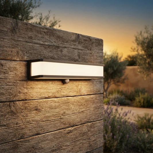 Porch Solar Motion Wall Light - White Die-Cast Aluminum Motion Sensing Sconce in Long Strip, Rectangular or Square Shapes for Patios