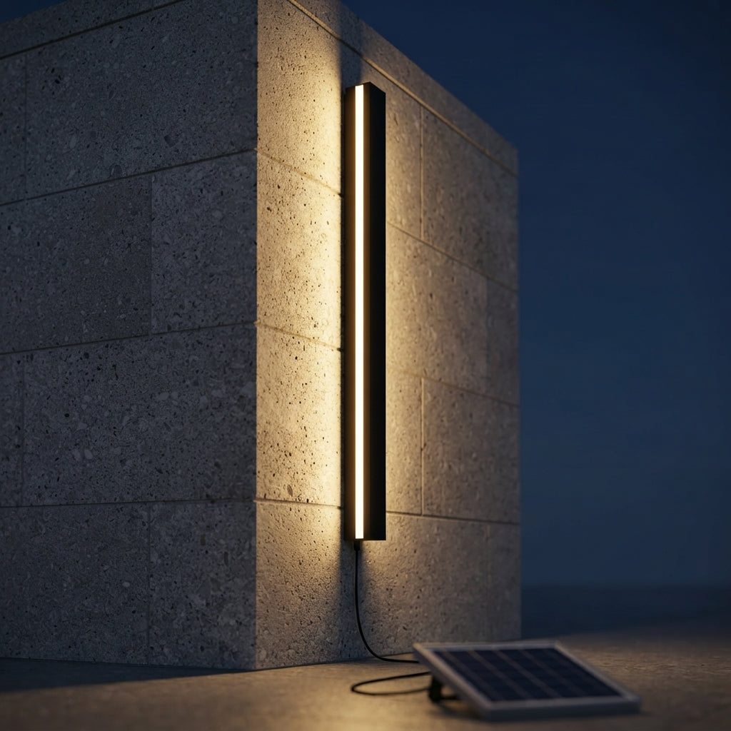 Long Strip Outdoor Wall Sconce - Black Iron and Acrylic Solar LED Light Bar in 23.6 to 94.5 Inch Lengths with Warm White or White Glow