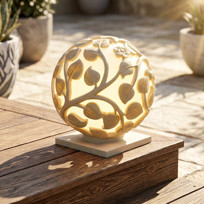Globe Hollow Post Light - White Openwork Sphere from 9.84 to 23.62 Inch Diameter, Solar or Hardwired, for Courtyard and Patio Posts