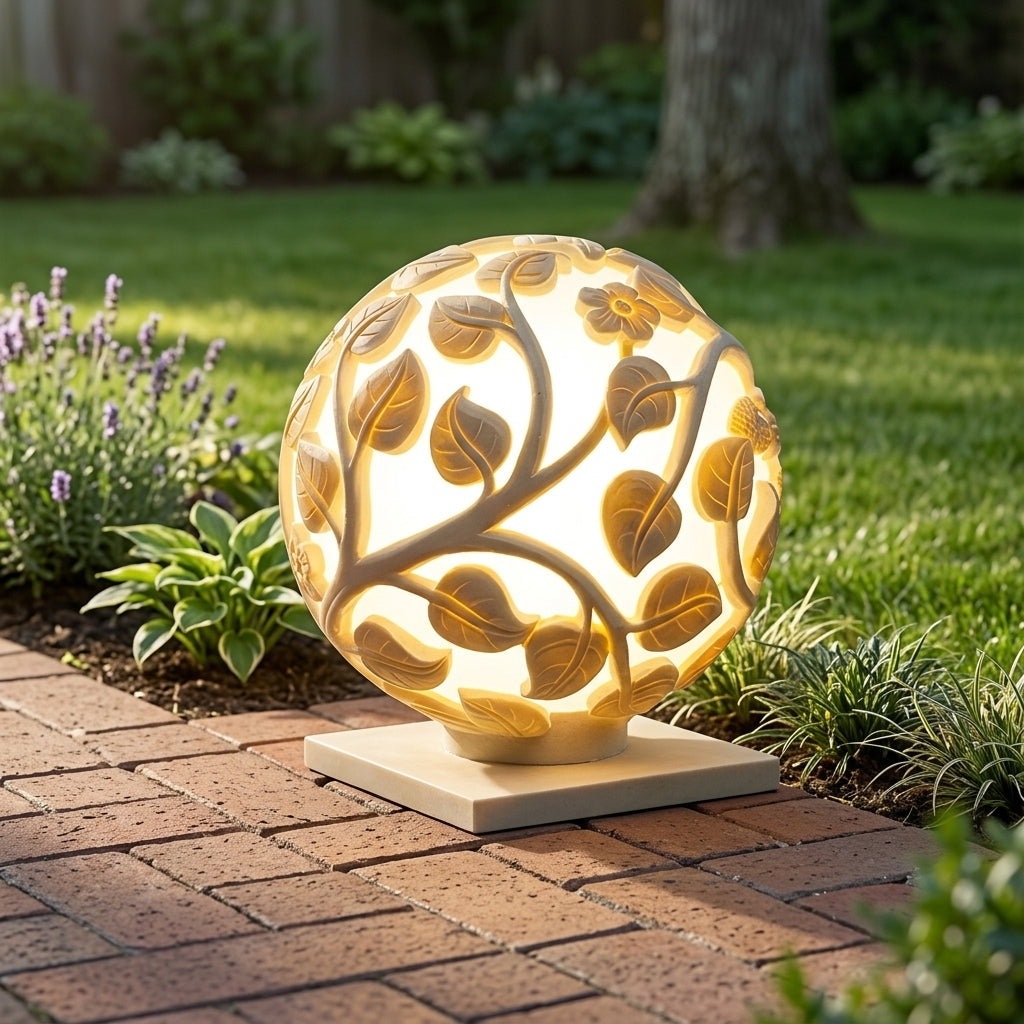 Globe Hollow Post Light - White Openwork Sphere from 9.84 to 23.62 Inch Diameter, Solar or Hardwired, for Courtyard and Patio Posts