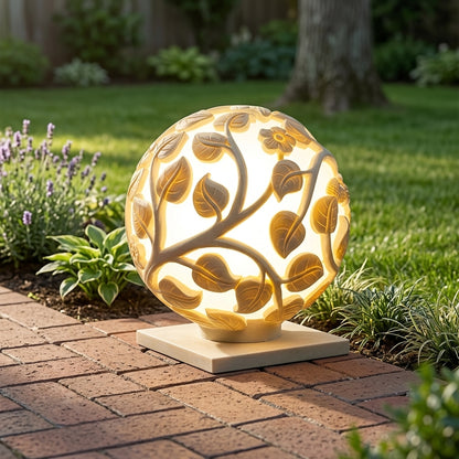 Globe Hollow Post Light - White Openwork Sphere from 9.84 to 23.62 Inch Diameter, Solar or Hardwired, for Courtyard and Patio Posts