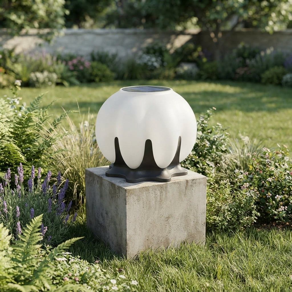 Globe Post Light - Acrylic Globe on Stainless Steel Base in 11.8 and 15.7 Inch Diameters with Solar, Hardwired or Combined Power Options