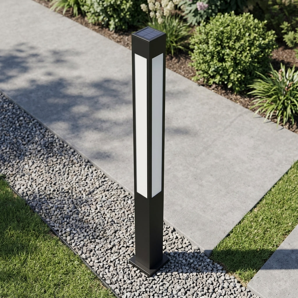 Modern Column Light - Industrial Aluminum and PC Pillar in 31, 59, 79 or 98 Inch Heights, Solar or Hardwired, for Courtyard Pathways