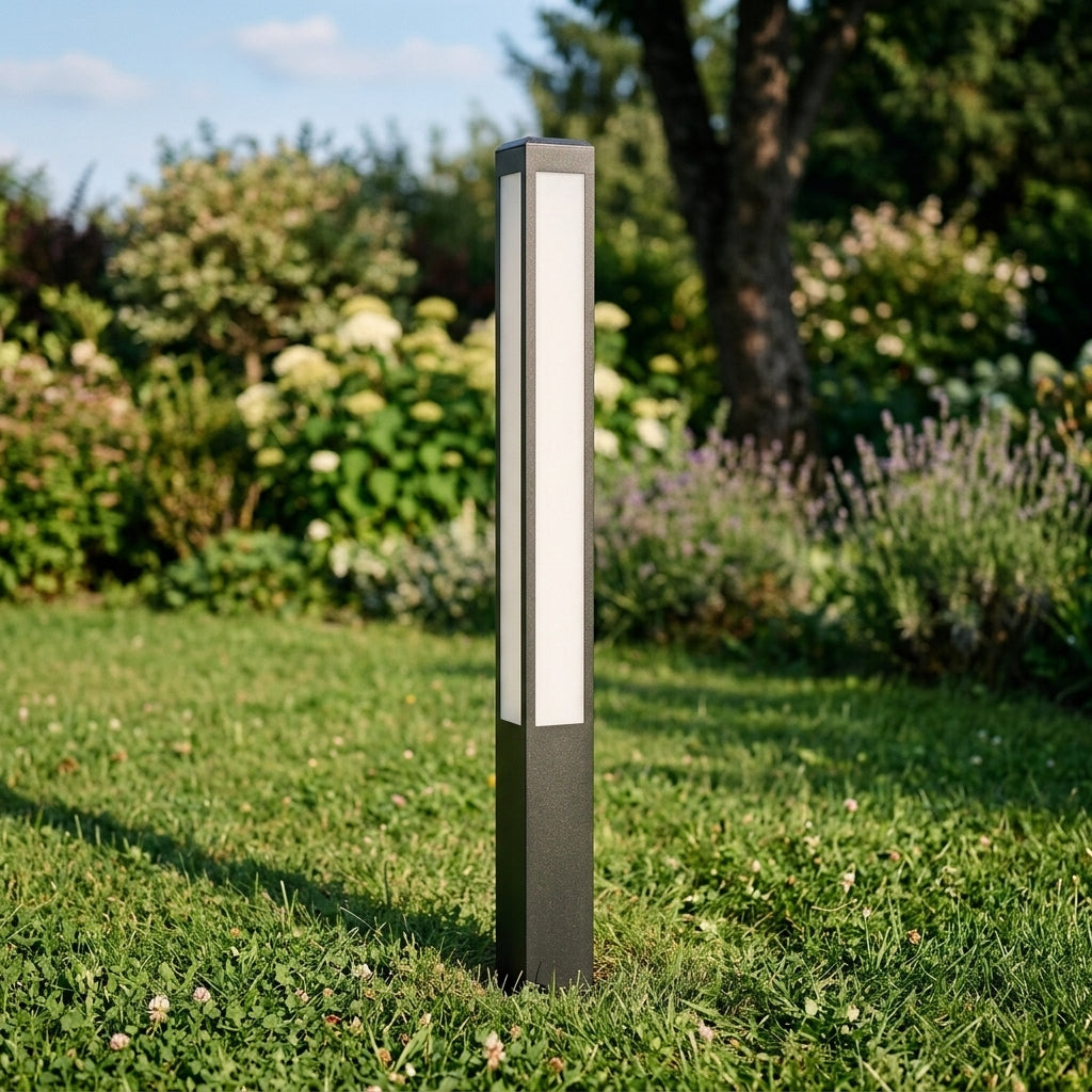 Modern Column Light - Industrial Aluminum and PC Pillar in 31, 59, 79 or 98 Inch Heights, Solar or Hardwired, for Courtyard Pathways