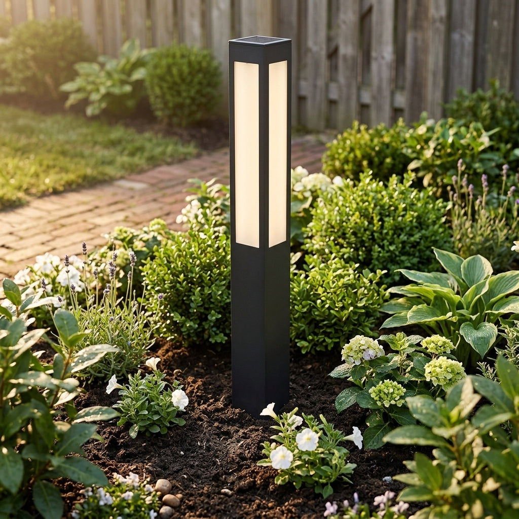 Modern Column Light - Industrial Aluminum and PC Pillar in 31, 59, 79 or 98 Inch Heights, Solar or Hardwired, for Courtyard Pathways