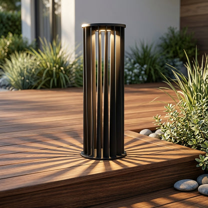 Pathway Cylindrical Landscape Light - Black Die-cast Aluminum and Acrylic Bollard in 15.7, 23.6 or 31.5 Inch Heights, Solar or Hardwired