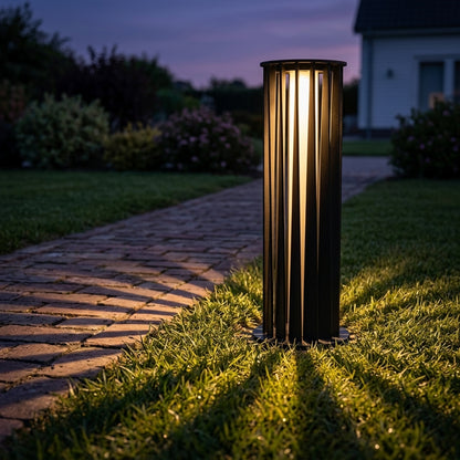 Pathway Cylindrical Landscape Light - Black Die-cast Aluminum and Acrylic Bollard in 15.7, 23.6 or 31.5 Inch Heights, Solar or Hardwired