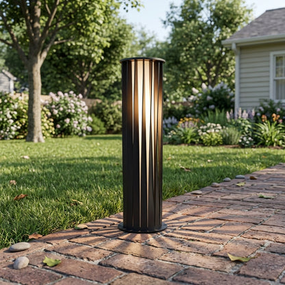 Pathway Cylindrical Landscape Light - Black Die-cast Aluminum and Acrylic Bollard in 15.7, 23.6 or 31.5 Inch Heights, Solar or Hardwired