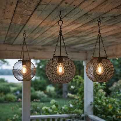 Outdoor Hanging Lantern - Rustic Iron and ABS Solar Light in Round or Oval Shapes with 2700K Warm White, IP44 Rating and Hanging Chain