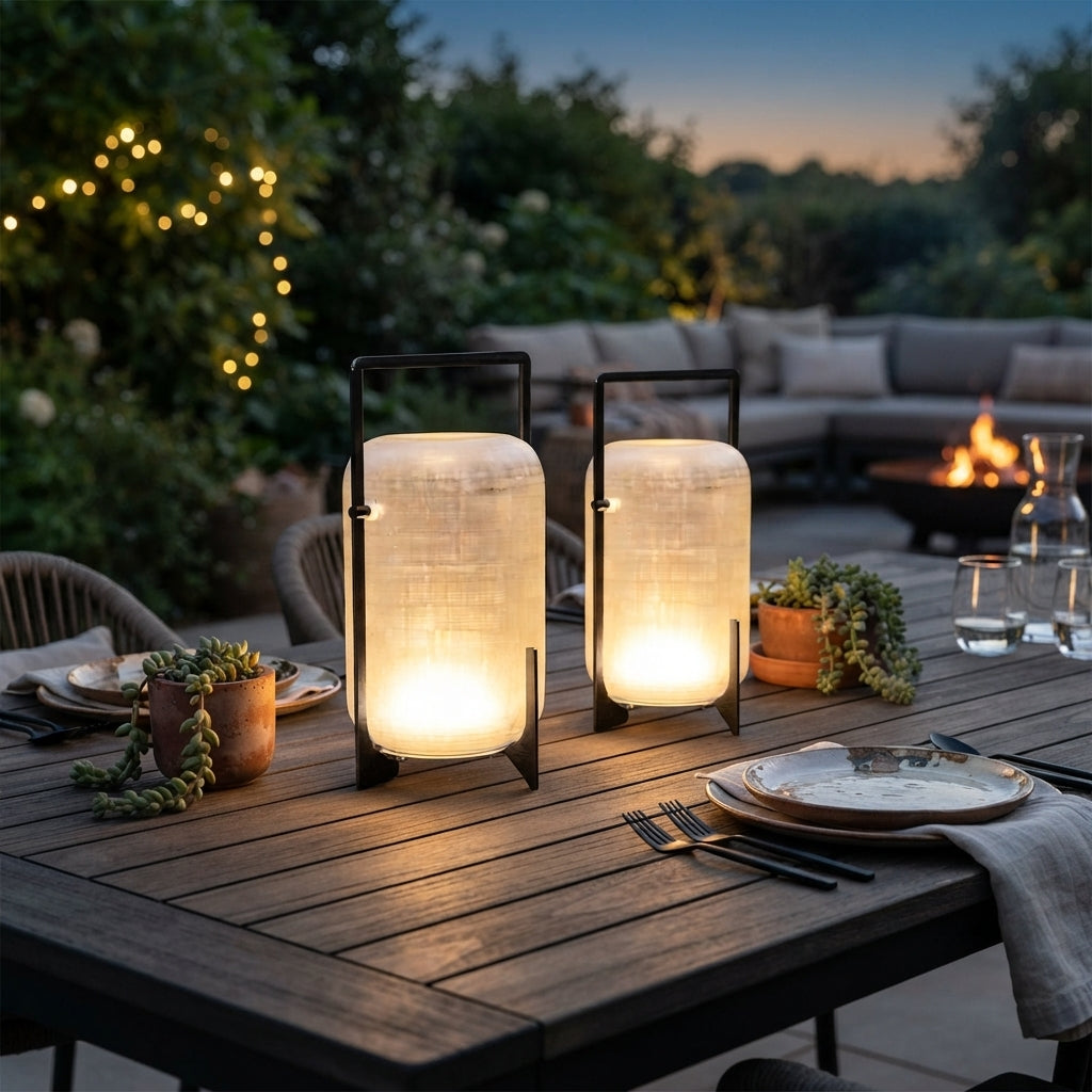 Outdoor Handle Lantern - Stainless Steel and Acrylic Lantern in Three Sizes from 7 to 11 Inch Diameters, Solar or Battery, IP65 Rated