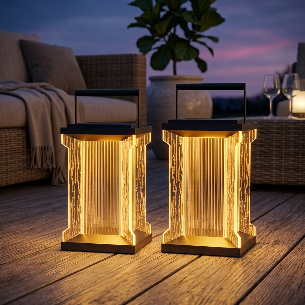 Courtyard Outdoor Lantern - Stainless Steel and Glass Minimalist Light with Hardwired or Solar Power in 11.8 and 19.7 Inch Heights