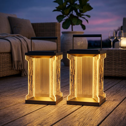 Courtyard Outdoor Lantern - Stainless Steel and Glass Minimalist Light with Hardwired or Solar Power in 11.8 and 19.7 Inch Heights